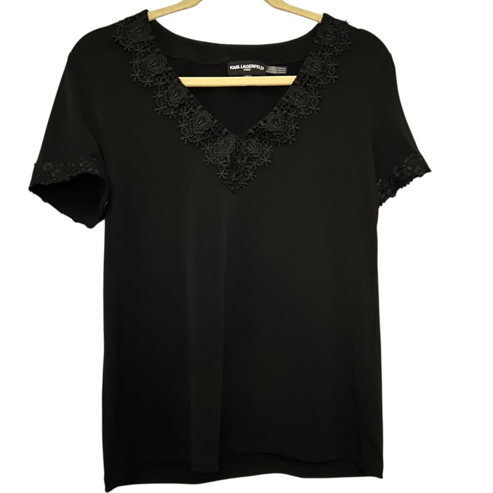 Karl Lagerfeld Black Floral Lace Blouse Size S